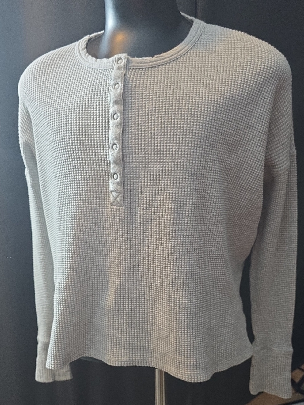 Offline By Aerie Waffle Knit Henley Top Gray Small